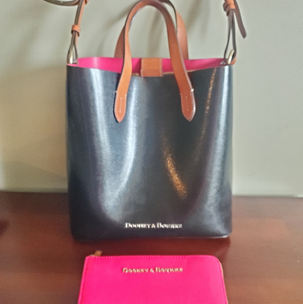 Dooney & Bourke Lilliana Black Pebble Tote with Pink Interior&Matching Wallet